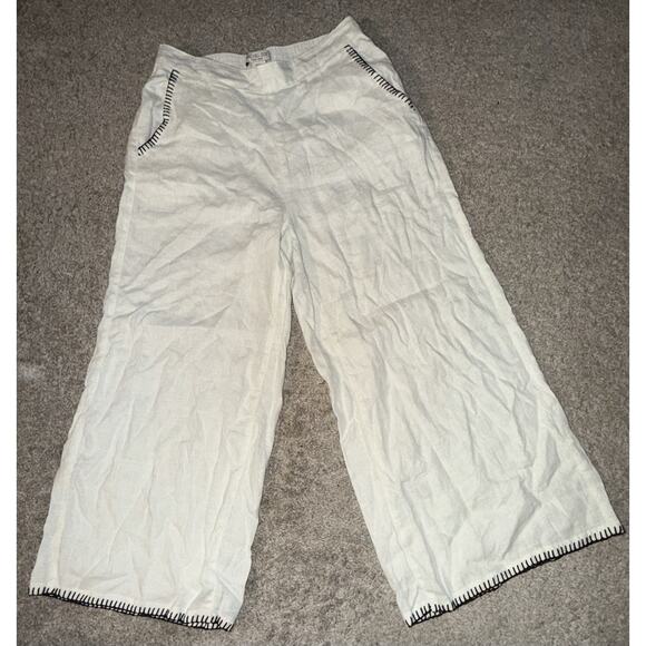 Rachel Zoe Pants Womens Wide Leg 100% Linen Cropped Woven Beachy Coastal (M) - Picture 1 of 5